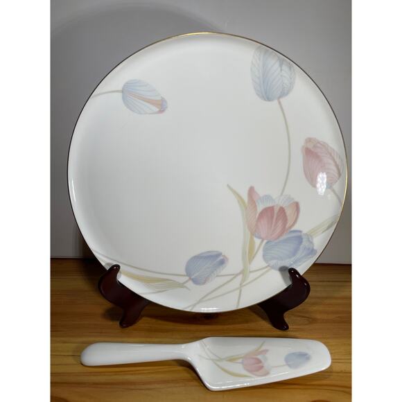Mikasa Bone China Swiss Garden Japan Tulip Cake Pie Plate Platter & Server FX009 - Picture 1 of 7